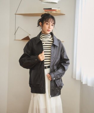 WEGO ヴィンテージライクFレザーブルゾン ダークブラウン