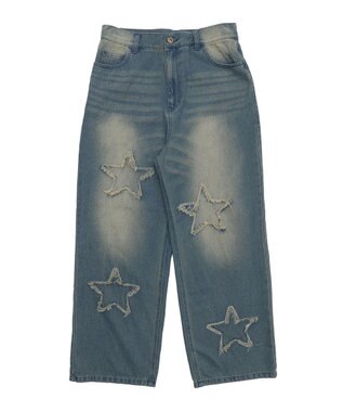 WEGO スターモチーフオーバーダイバギーパンツ ブルー