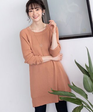 Tiaclasse L 【洗える】リラックス感のあるラグランスリーブニット オレンジ