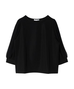 Green Parks 袖異素材使いリップルプルオーバー Black