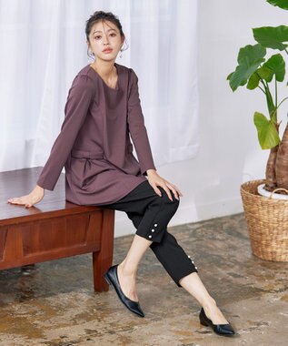 Tiaclasse L 【洗える】サイドリボンポンチチュニック ピンクモカ