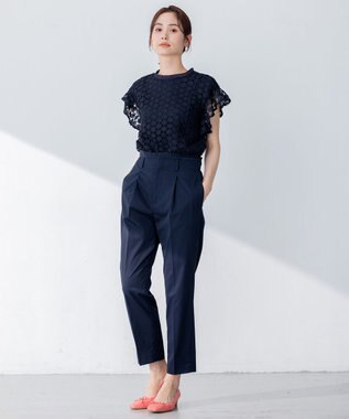 組曲 【ストレッチ・イージーケア】ハイウエストチノ パンツ ネイビー系