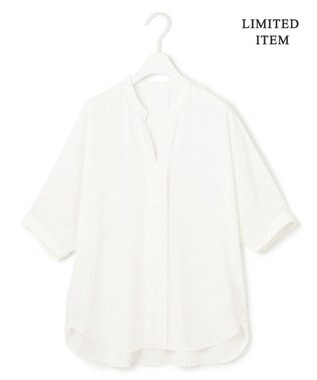 ICB 【人気のため新色追加・WEB限定・接触冷感・UVケア・速乾・洗える】BackSatinAmunzen 5分袖キーネックブラウス オフホワイト系