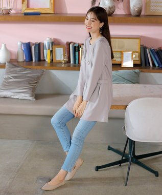 Tiaclasse L 【洗える】サイドリボンポンチチュニック グレージュ