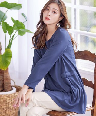 Tiaclasse L 【洗える】サイドリボンポンチチュニック ブルー