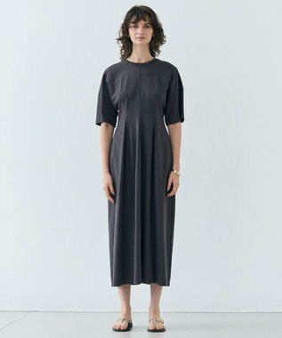 BEIGE， 【洗える】GLANTHUS / コットンカーブラインロングフレアワンピース Slate