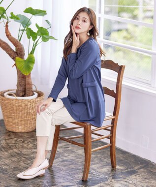 Tiaclasse L 【洗える】サイドリボンポンチチュニック ブルー