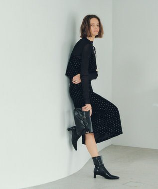 YECCA VECCA グリッタードットベロアナロースカート Black