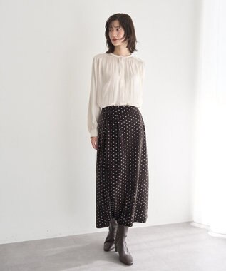 YECCA VECCA グリッタードットベロアナロースカート Brown