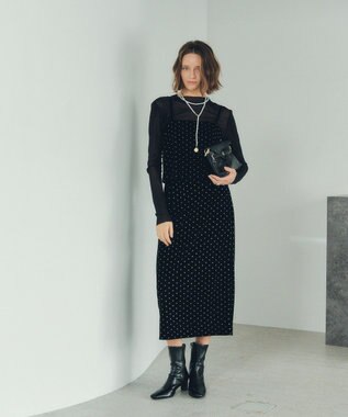 YECCA VECCA グリッタードットベロアナロースカート Black