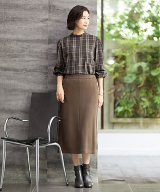 J.PRESS LADIES 【洗える】デュアルウォームポンチ スカート カーキ系