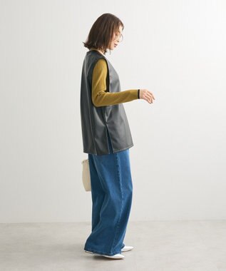 Green Parks フェイクレザーＶネックベスト Black