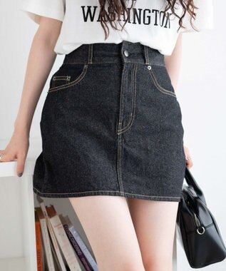 WEGO デニム台形ミニスカート ブラック