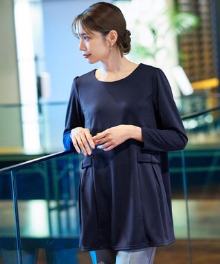 Tiaclasse L 【洗える】サイドリボンポンチチュニック ネイビー