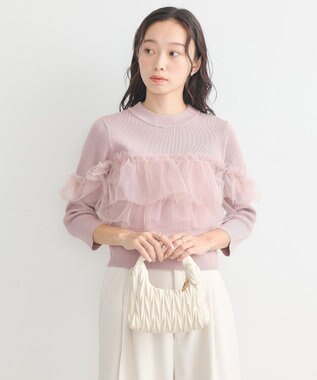 earth music&ecology 胸元チュールドッキングニットプルオーバー Pink