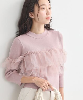 earth music&ecology 胸元チュールドッキングニットプルオーバー Pink