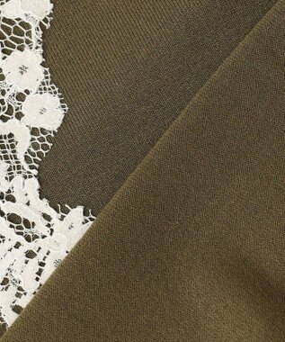 BEIGE， WILLOW / アシンメトリーレースクルーネックニット Khaki × White