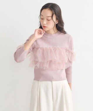 earth music&ecology 胸元チュールドッキングニットプルオーバー Pink