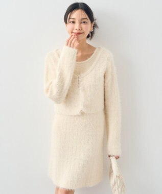 earth music&ecology ＳＥＴ２点シャギーショートカーデ＋ミニワンピース Ivory