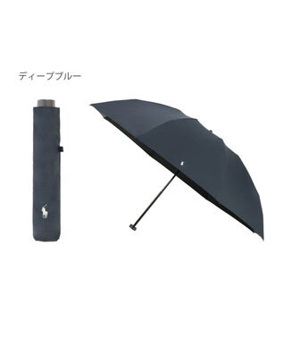MOONBAT 【軽量/大きめ】POLO RALPH LAUREN 遮光 晴雨兼用 折りたたみ日傘 ワンポイント ポロポニー 60cm ディープブルー