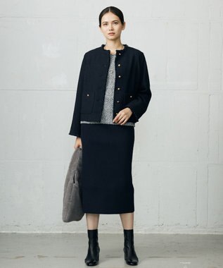 自由区 【洗える】リブストレッチタイト スカート ネイビー