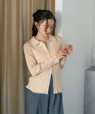 earth music&ecology バイカラートリムロングニットカーディガン Ivory