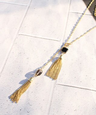 ブラウンストーン×チェーンタッセルラリエット（ゴールドフィルド  