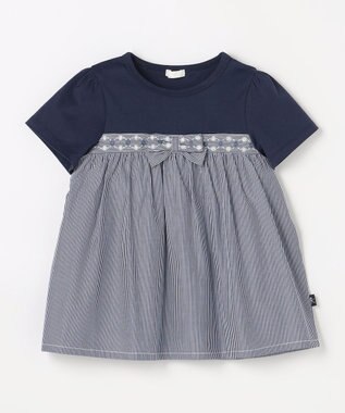 組曲 KIDS  【80-100㎝】 フラワーリボンチュニック ネイビー