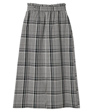 Green Parks 綿麻混バックルベルト付タイトスカート Check Black