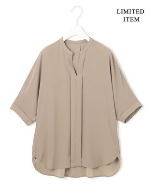 ICB 【人気のため新色追加・WEB限定・接触冷感・UVケア・速乾・洗える】BackSatinAmunzen 5分袖キーネックブラウス クリームブラウン系