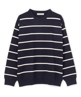 UNFILO MENS 【OCEANS YouTube 掲載/男女兼用】スムースシルキーニット 柄 ボーダー ネイビー×アイボリー