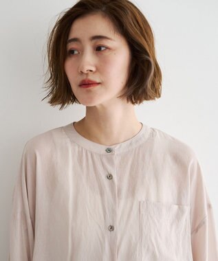 YECCA VECCA ドライタッチシアーバンドカラーシャツ Gray Beige