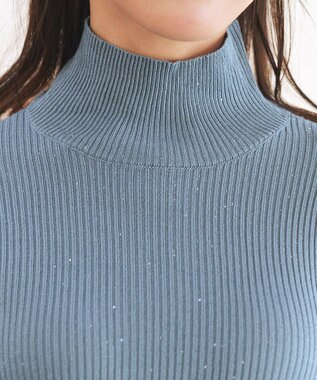 Tiaclasse 【洗える】スパンコールハイネックリブニットトップス ブルー