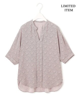 ICB 【人気のため新色追加・WEB限定・接触冷感・UVケア・速乾・洗える】BackSatinAmunzen 5分袖キーネックブラウス ヘイズピンク柄系