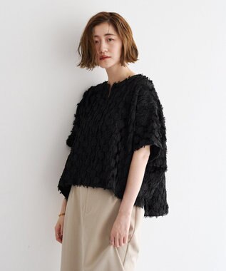 YECCA VECCA ジャガードフリンジブラウス Black