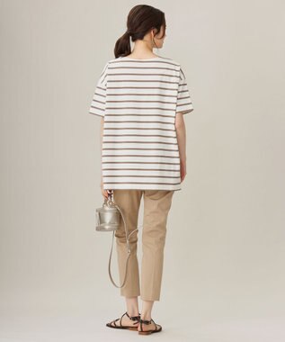 自由区 S 【洗える】ボーダーワイドBIG Tシャツ オフ×モカ