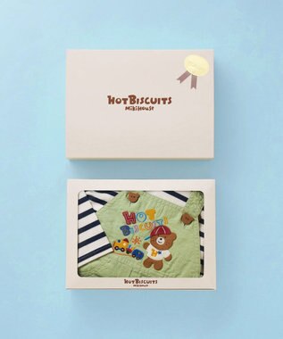 MIKI HOUSE HOT BISCUITS オーバーオール＆ボーダー長袖Tシャツギフトセット【BOX付き】 ストームグリーン