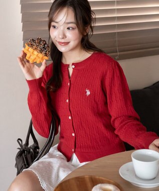 WEGO 【26年春新作】別注USPOLOケーブルニットカーデ ワイン