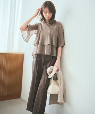 ANY SIS 【洗える】フリルシアー ニット モカ