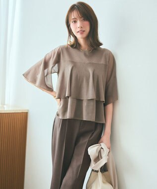 ANY SIS 【洗える】フリルシアー ニット モカ