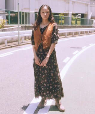 earth music&ecology レース切替フラワーロングワンピース Brown