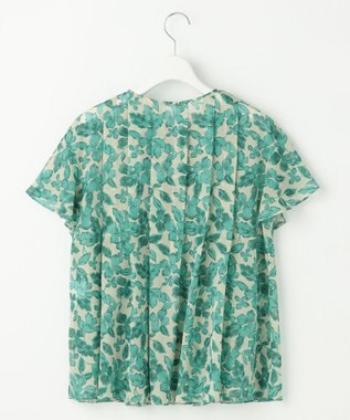 自由区 ハーバリウムフラワープリント ブラウス ベージュ×エメラルド
