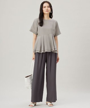 自由区 【洗える】ソフトリネンペプラム ブラウス グレー