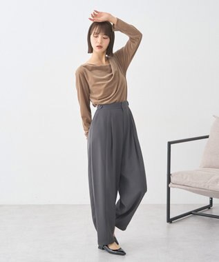 earth music&ecology シアーベロアドレープネックプルオーバー Beige