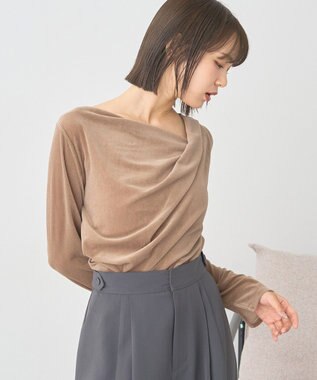 earth music&ecology シアーベロアドレープネックプルオーバー Beige