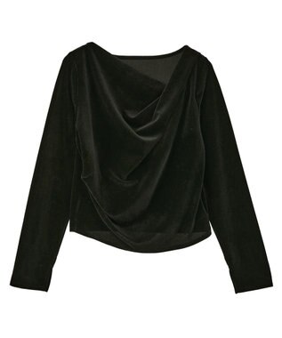 earth music&ecology シアーベロアドレープネックプルオーバー Black