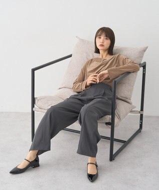 earth music&ecology シアーベロアドレープネックプルオーバー Beige