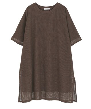 Green Parks 半袖メッシュドッキングチュニック Brown