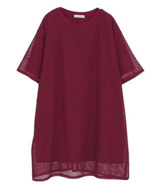 Green Parks 半袖メッシュドッキングチュニック Dark Red