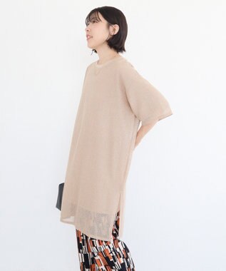 Green Parks 半袖メッシュドッキングチュニック Light Beige